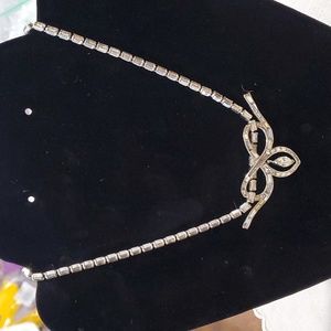 Very Elegant Vintage Designer by Trifari Silvertone w/ Rhinestones! 14.5"